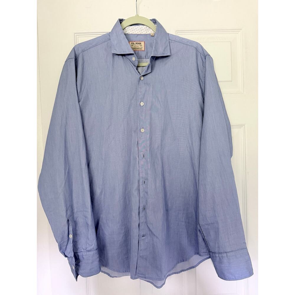 FIL NOIR Italy Men's Dress Shirt Size 43 XL Blue Textured Cotton Manzini 09662